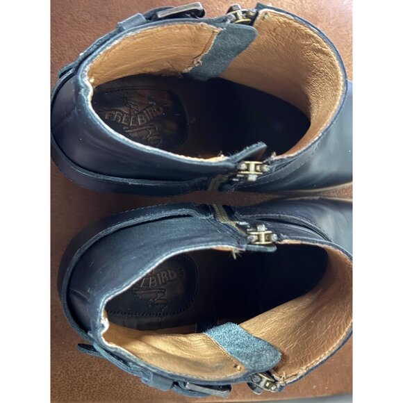 FREEBIRD BOLO BLACK BUCKLED DUAL ZIP HEELED ANKLE LEATHER BOOTS WOMENS 10 - Picture 7 of 9